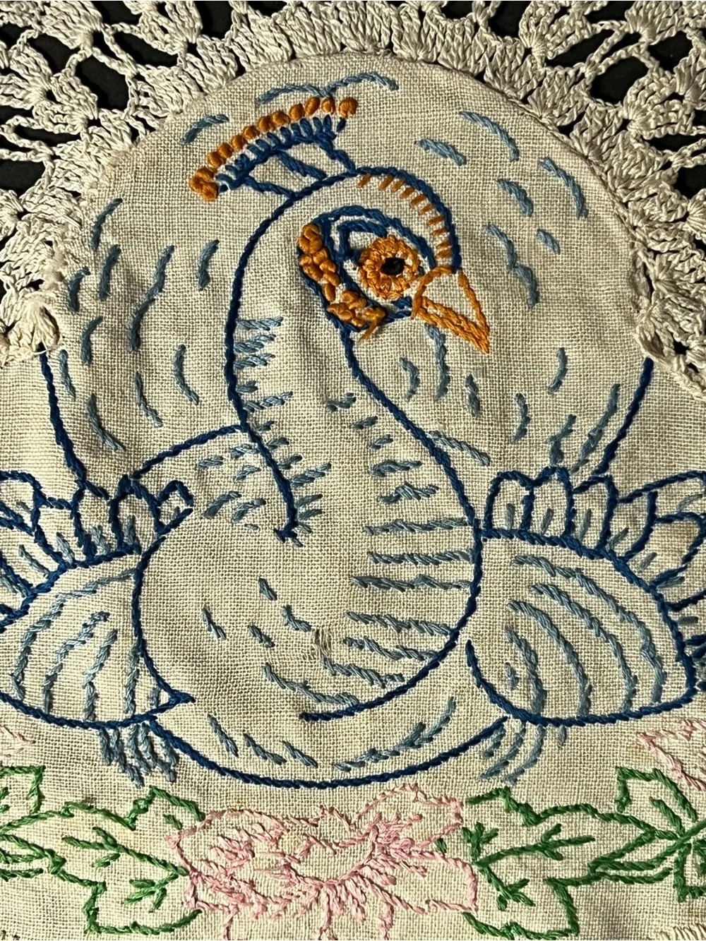 Vintage Peacock Antimacassar 1920-1940
